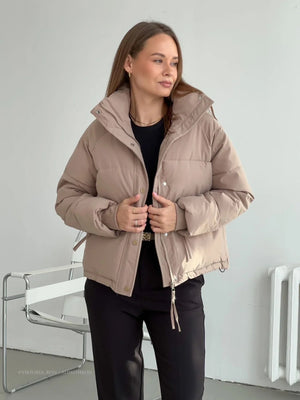 Women's Cropped Puffer Jacket – High Collar, Quilted, Water-Resistant, Casual Chic-65207-0389de45-debf-48c5-b205-459bdf717965