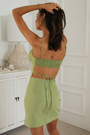Plaid Two-Piece Set - Tie Top & Mini Skirt