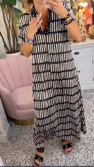 Striped Button-Down Summer Dress - Short Sleeve