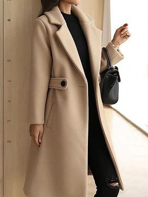 Women's Long Coat – Belted, Button Front, Classic Style-74310-0929785a-3058-4c0c-b347-211704a6e54e