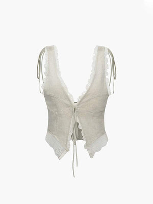 Lace-Trim Tie-Front Sleeveless Top