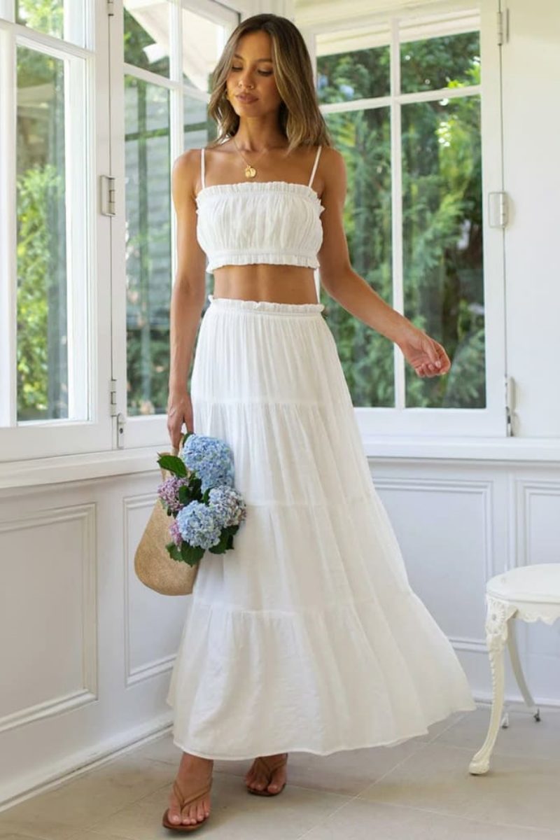 Tiered Maxi Skirt Set - Spaghetti Strap Top