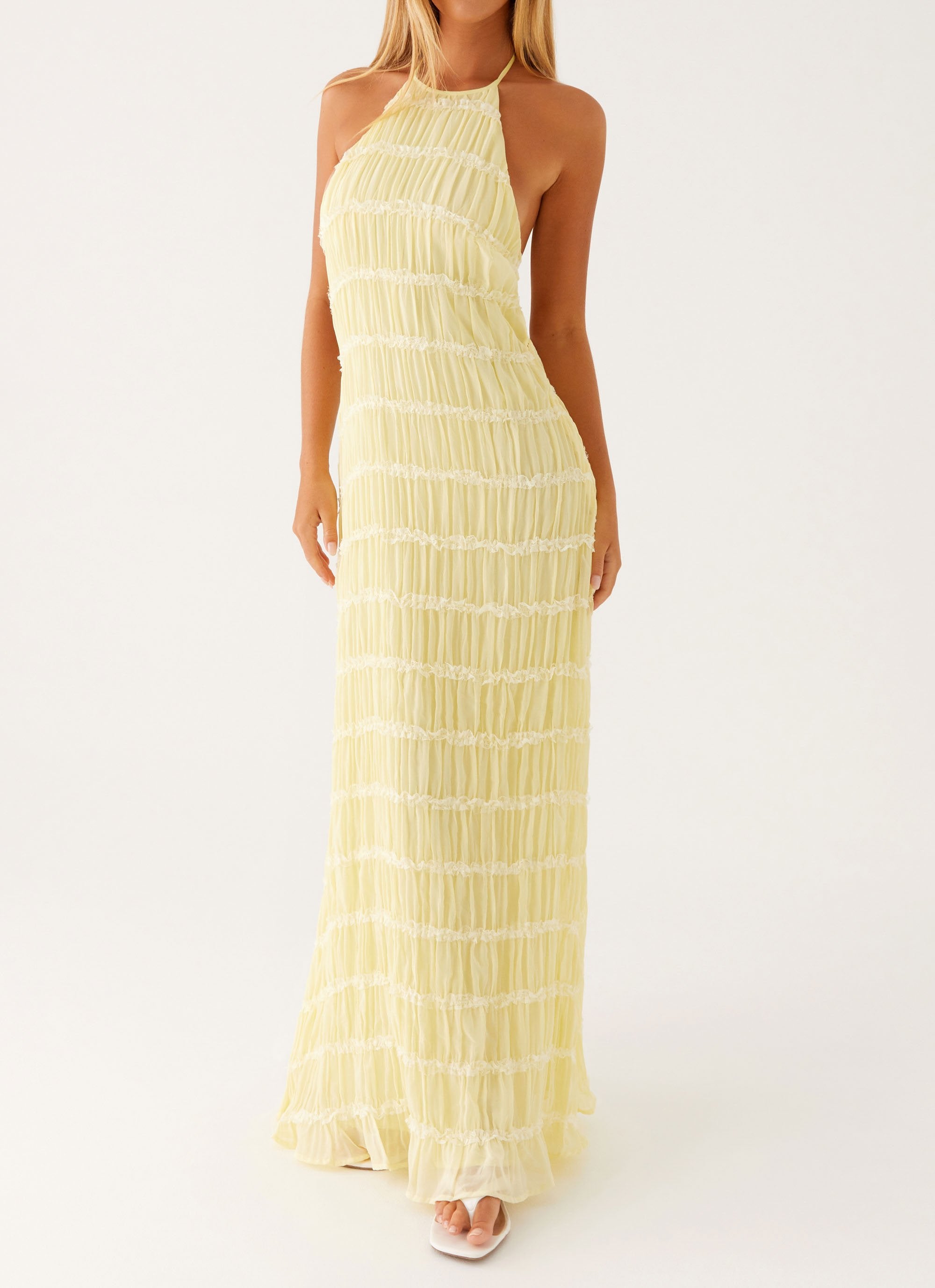 Women's Textured Halter Neck Maxi Dress, Basicfold-83499-0aeadde0-8e31-4224-9ff1-ede38178f57e