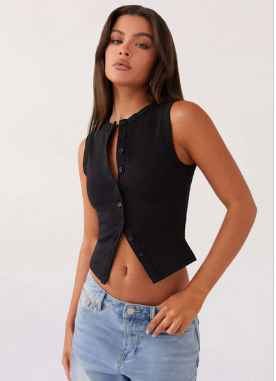 Ribbed Knit Sleeveless Button-Down Dress