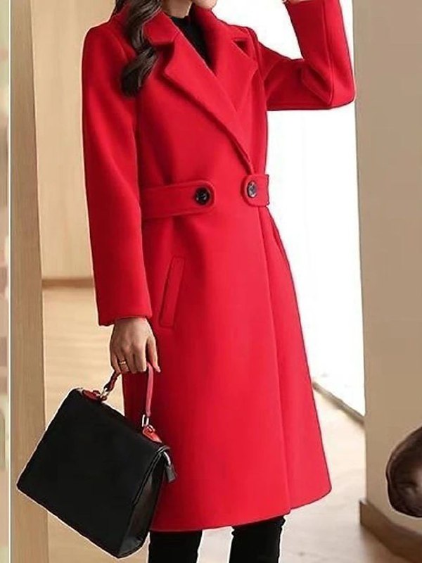 Women's Long Coat – Belted, Button Front, Classic Style-74310-0c90aa9e-416e-411b-a7d3-2315c766f415