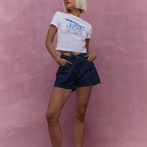 Women's Denim Shorts – Unique Pattern, Tie Waist, Casual Style-83372-0cbdd248-5fa7-41c1-a02b-7bd6425fe366