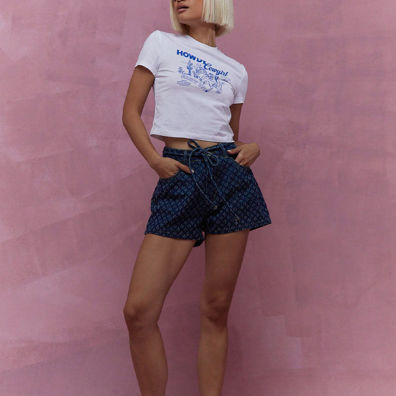 Women's Denim Shorts – Unique Pattern, Tie Waist, Casual Style-83372-0cbdd248-5fa7-41c1-a02b-7bd6425fe366