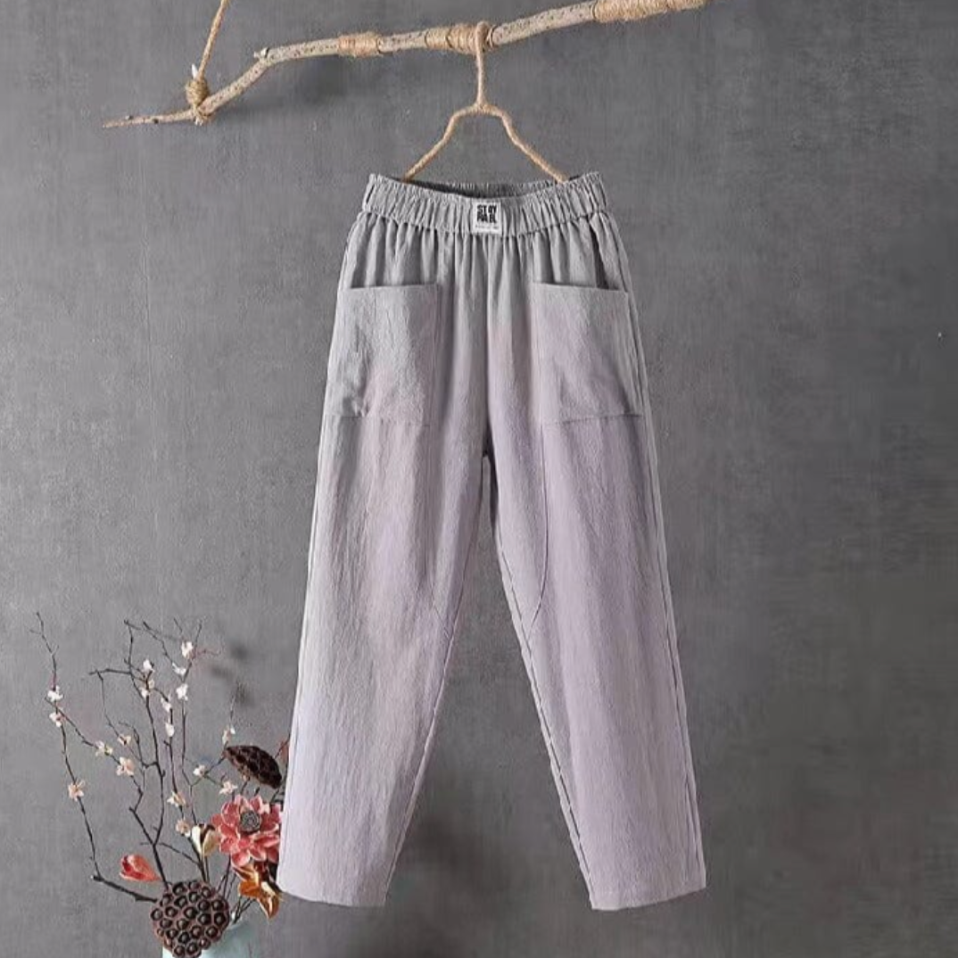 Tapered Casual Pants - Elastic Waist, Pockets
