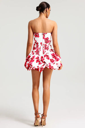 Women's Strapless Floral Print Dress – Ruffled Skirt, Structured Bodice, Occasion Wear-83685-11c43d6d-3141-4c1a-a676-c1b6ff9f1375