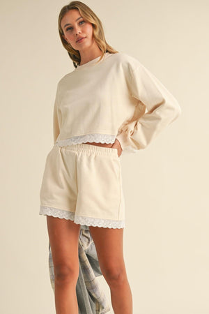 Lace Trim Lounge Set - Relaxed Fit Two-Piece