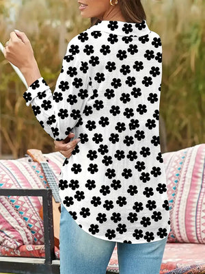 Floral Button-Down Blouse - Lightweight Cotton Blend