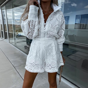 Women's Lace Long Sleeve Button-Down Romper – Elegant, Versatile Style-83324-15adcc06-553d-4868-8892-0c1f4c56e2a8