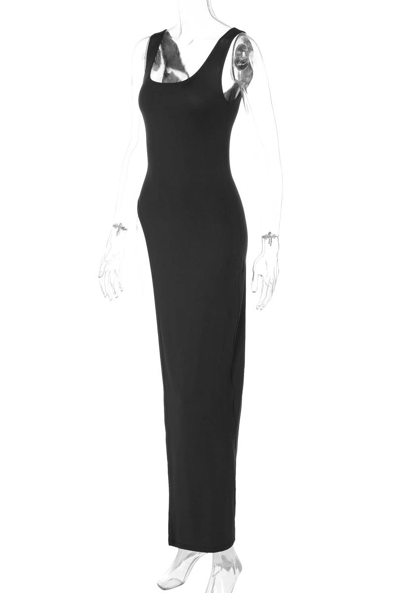 Fitted Top - Asymmetrical Slit, Sleeveless Design