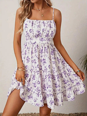Floral Ruffled Summer Dress - Square Neck