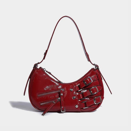 Buckled Baguette Bag with Zippered Detail