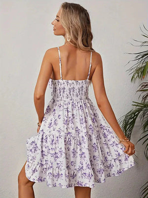 Floral Ruffled Summer Dress - Square Neck