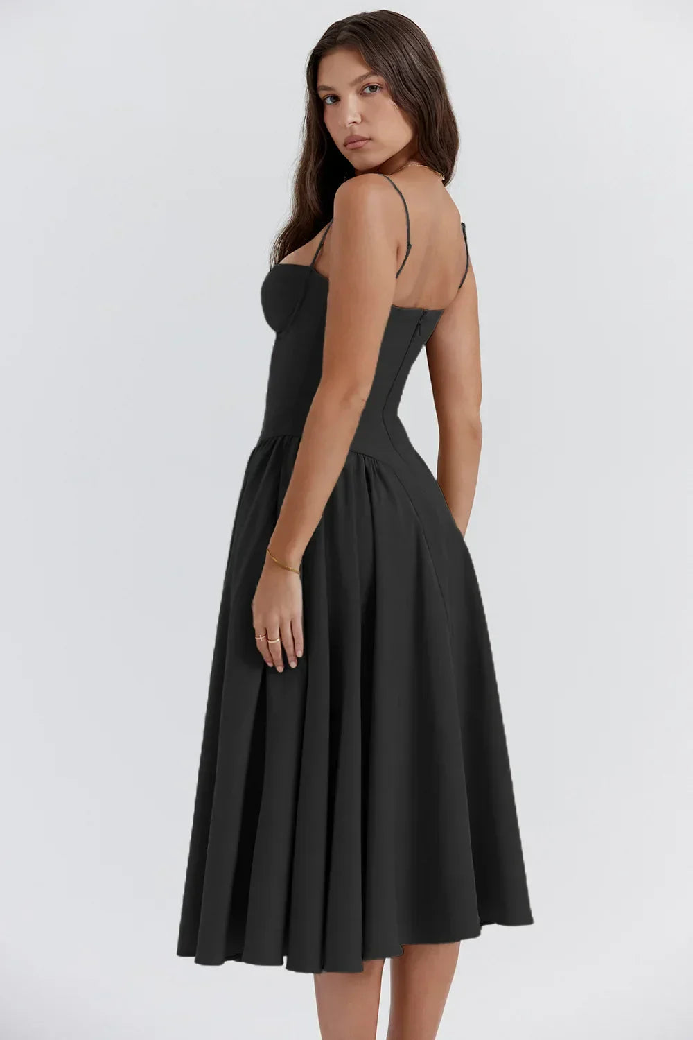 Women's Midi Dress – Pleated Skirt, Structured Bodice, Pockets-83506-1d16ad11-4819-45ae-904d-378964f2ae97