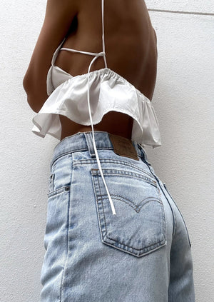 Floral Appliqué Halter Top with Peplum