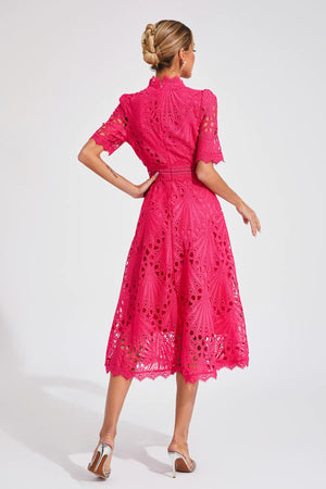 Women's Lace Midi Dress – High Neckline, Short Sleeve, Cut-Out Detail-83326-1fa51d2b-ad6e-49a6-ac5d-5c36f4fd7562