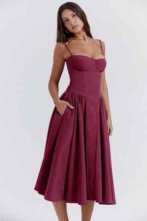 Women's Midi Dress – Pleated Skirt, Structured Bodice, Pockets-83506-20dc9fc4-adaa-410b-8e81-918d17f77a5a