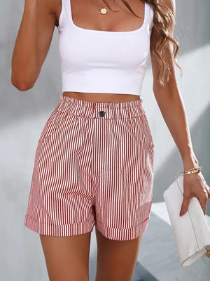 Striped High-Waisted Relaxed Fit Shorts