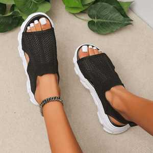 Knitted Open-Toe Sandals – Thick Sole, Pull Tab