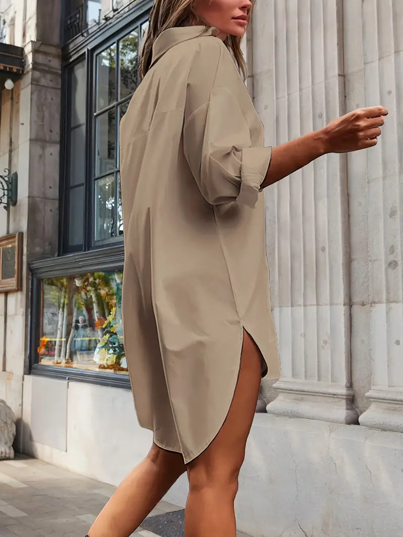 Button-Down Shirt Dress - High-Low Hem