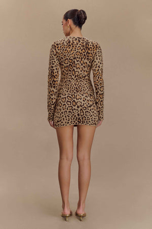 Leopard Knit Mini Skirt Set - Gold Buttons