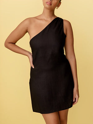 Basicfold Women's Linen One-Shoulder Mini Dress – Asymmetrical Neckline-83276-2349a807-26e8-4dd0-a554-ecd9644cb5f6