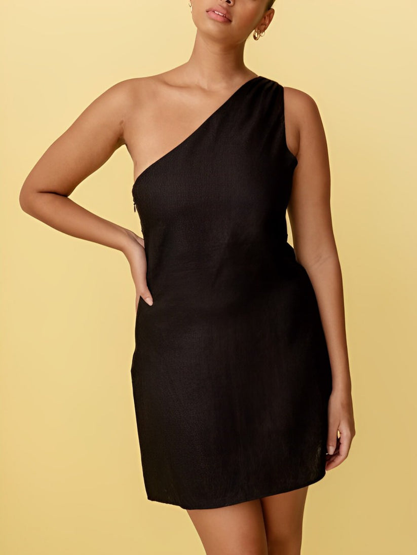 Basicfold Women's Linen One-Shoulder Mini Dress – Asymmetrical Neckline-83276-2349a807-26e8-4dd0-a554-ecd9644cb5f6