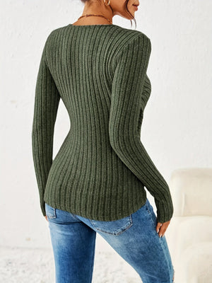 Ribbed Wrap Top - Long Sleeve V-Neck