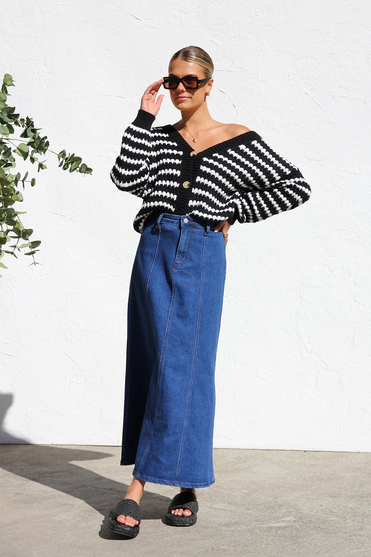 Classic Midi Skirt - Seam Detail, Denim