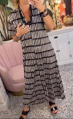 Striped Button-Down Summer Dress - Short Sleeve