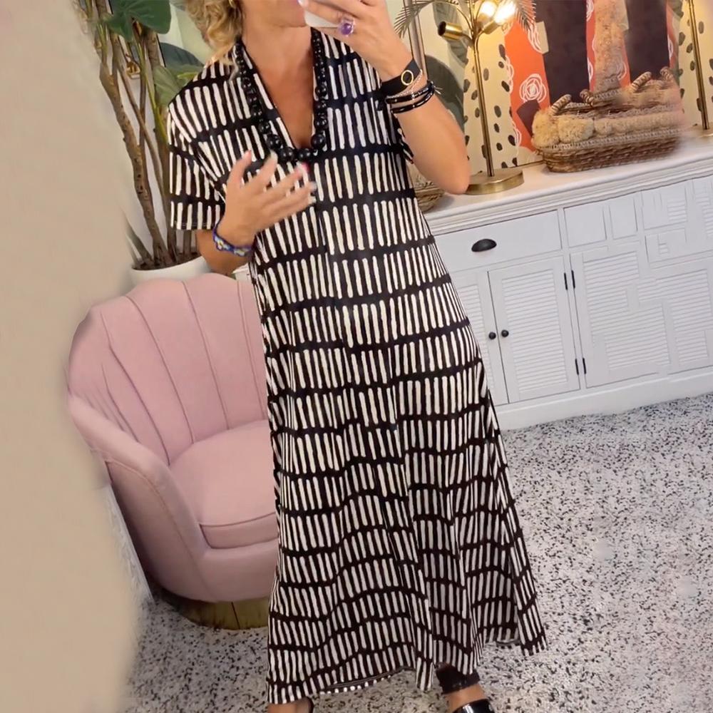Striped Button-Down Summer Dress - Short Sleeve