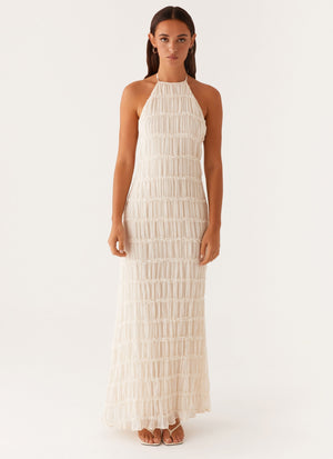 Women's Textured Halter Neck Maxi Dress, Basicfold-83499-2a8b5a52-b87a-4d4d-bc51-9a7d53cce9c8