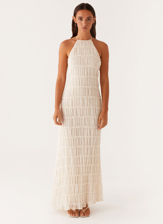 Women's Textured Halter Neck Maxi Dress, Basicfold-83499-2a8b5a52-b87a-4d4d-bc51-9a7d53cce9c8