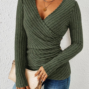 Ribbed Wrap Top - Long Sleeve V-Neck