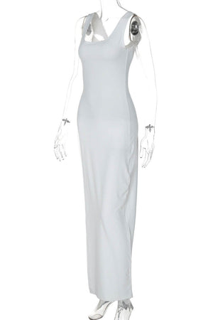 Fitted Top - Asymmetrical Slit, Sleeveless Design