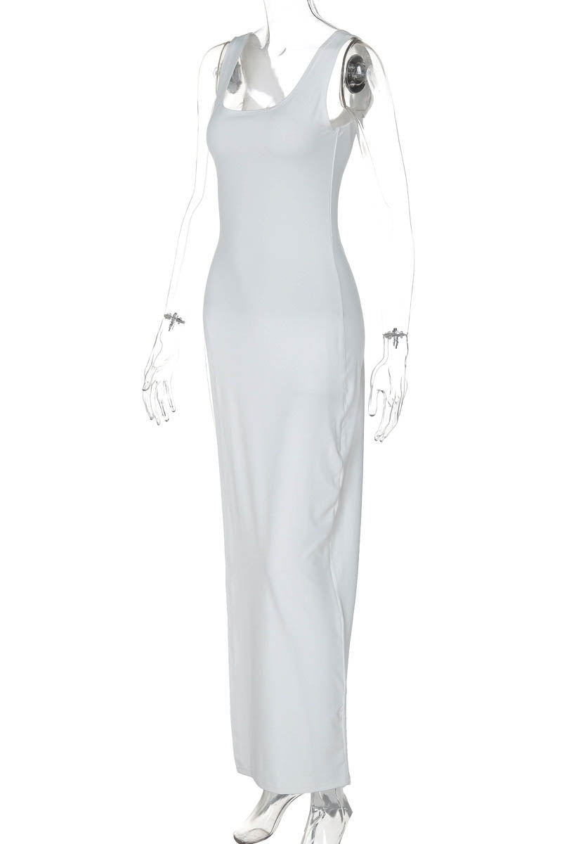 Fitted Top - Asymmetrical Slit, Sleeveless Design