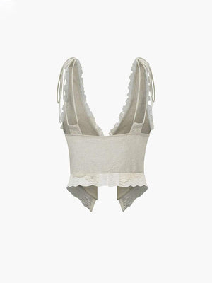 Lace-Trim Tie-Front Sleeveless Top