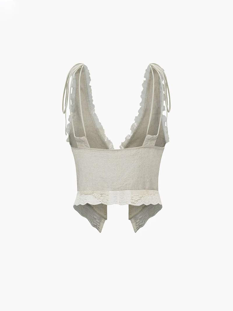 Lace-Trim Tie-Front Sleeveless Top