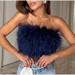 Feather Bandeau Top - Strapless Embellished Design