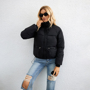 Women's Cropped Puffer Jacket – High Collar, Quilted, Water-Resistant, Casual Chic-65207-2dc6e9d8-5eca-4272-8761-9c1794a4eb69