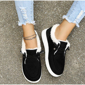 Women's Flat Shoes – Corduroy Faux Fur Lined Lace-Up, Rubber Sole-82593-2efda9dd-933f-4f6a-b1f8-52239684ab36