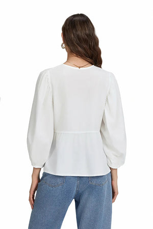 Basicfold Women's Bow Detail Peplum Blouse – Three-Quarter Sleeves, Multiple Colors-83302-2fe72afe-77c8-4ca7-a92d-7fef74fd44fe