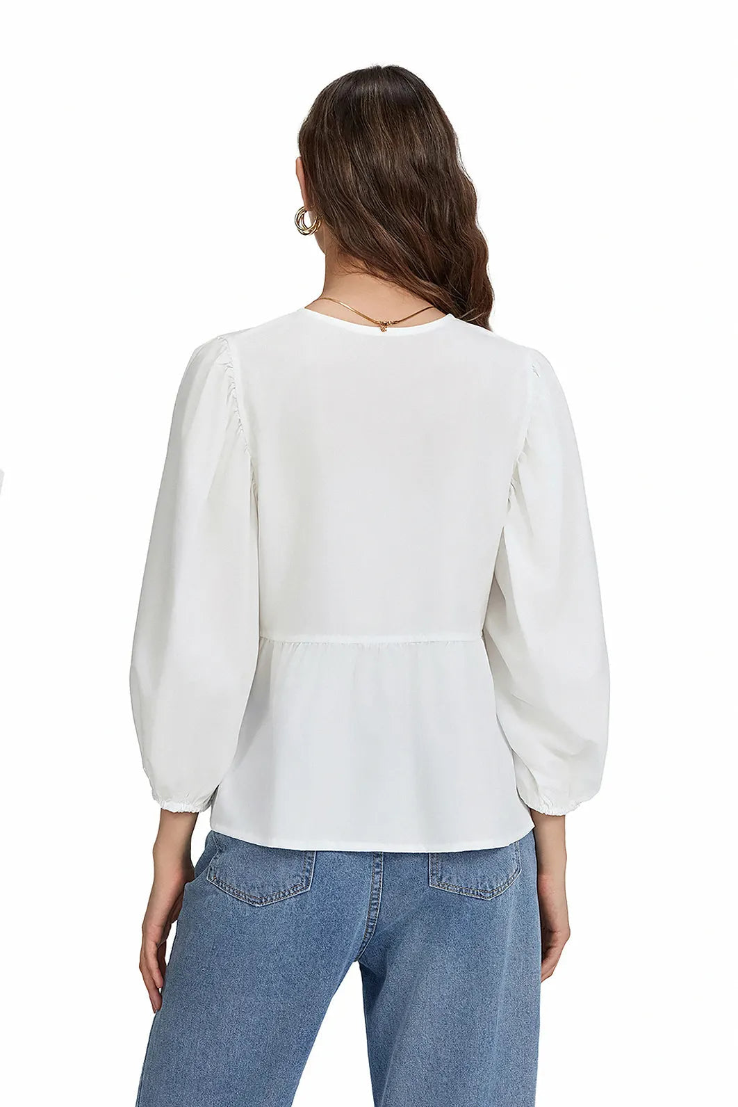 Basicfold Women's Bow Detail Peplum Blouse – Three-Quarter Sleeves, Multiple Colors-83302-2fe72afe-77c8-4ca7-a92d-7fef74fd44fe