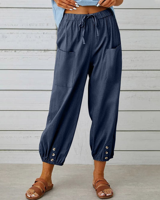 Basicfold Women's Drawstring Pants – Ankle Button Detail, Comfortable Fit-83253-308421c6-9834-44be-8de4-7fe70d949f29