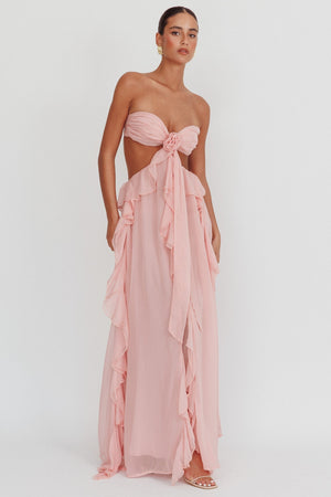 Women's Strapless Ruffle Cut-Out Flowing Dress - Elegant Occasion-83518-324b35a5-6ee9-4de2-8eb0-599ee6a698d4