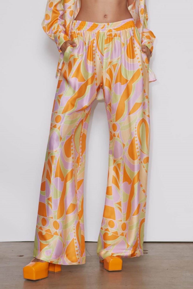 Geometric Print Silky Set - Bra & Wide Leg
