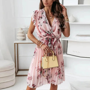 Floral Wrap Dress - V-Neck, Tie Waist Detail
